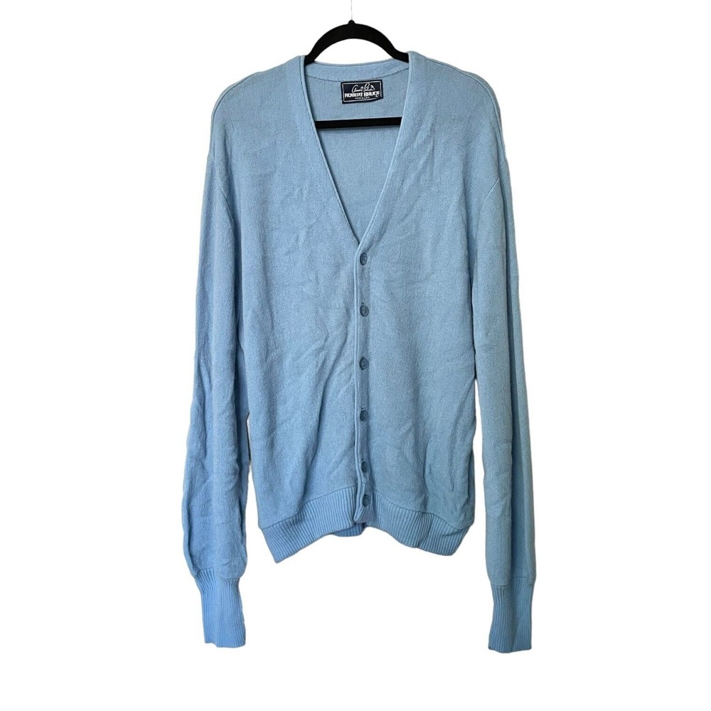 Vintage 60s 70s Blue Arnold Palmer Robert Bruce Wool Cardigan Sweater Cobain LG